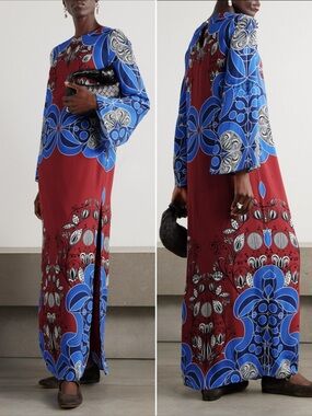 Borgo De Nor Capucine Printed Crepe Maxi Dress Red Blue Statement Designer L